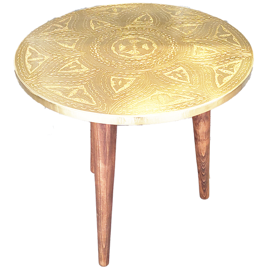 Handgefertigter Orientalischer Kupfer-Tisch mit Holzbeinen Altin