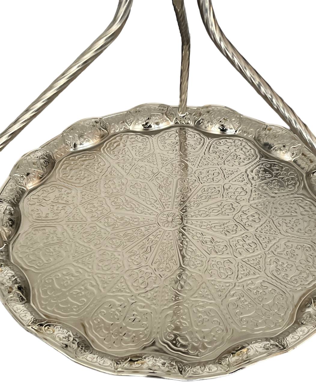 Türkisches Henkeltablett aus handgefertigtem Silber-Kupfer, 35 cm – Originales, luxuriöses Teetablett aus der Türkei Detail- Hamam Zubehör Düsseldorf