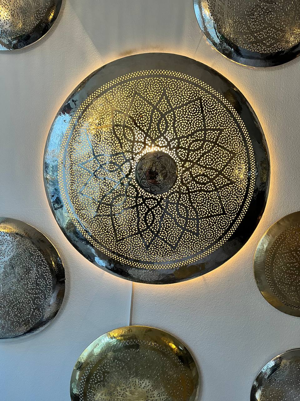 100cm Orientalische Handgefertigte Kupfer Silber Wandlampe aus Marokko