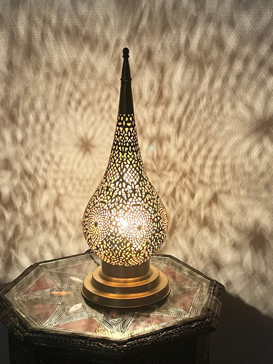 Orientalische Tischlampe/Nachttischlampe aus Kupfer Handgefertigte 40cm Gold