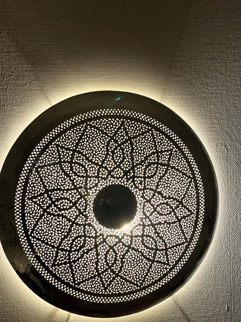 100x100cm  Orientalische Handgefertigte Kupfer Silber Wandlampe aus Marokko