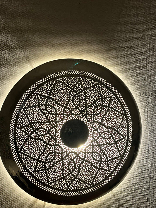 Orientalische Handgefertigte Kupfer Silber Wandlampe aus Marokko 80x80cm