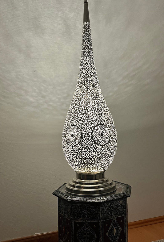 Orientalische Stehlampe Handgefertigt 100cm Silber aus Kupfer